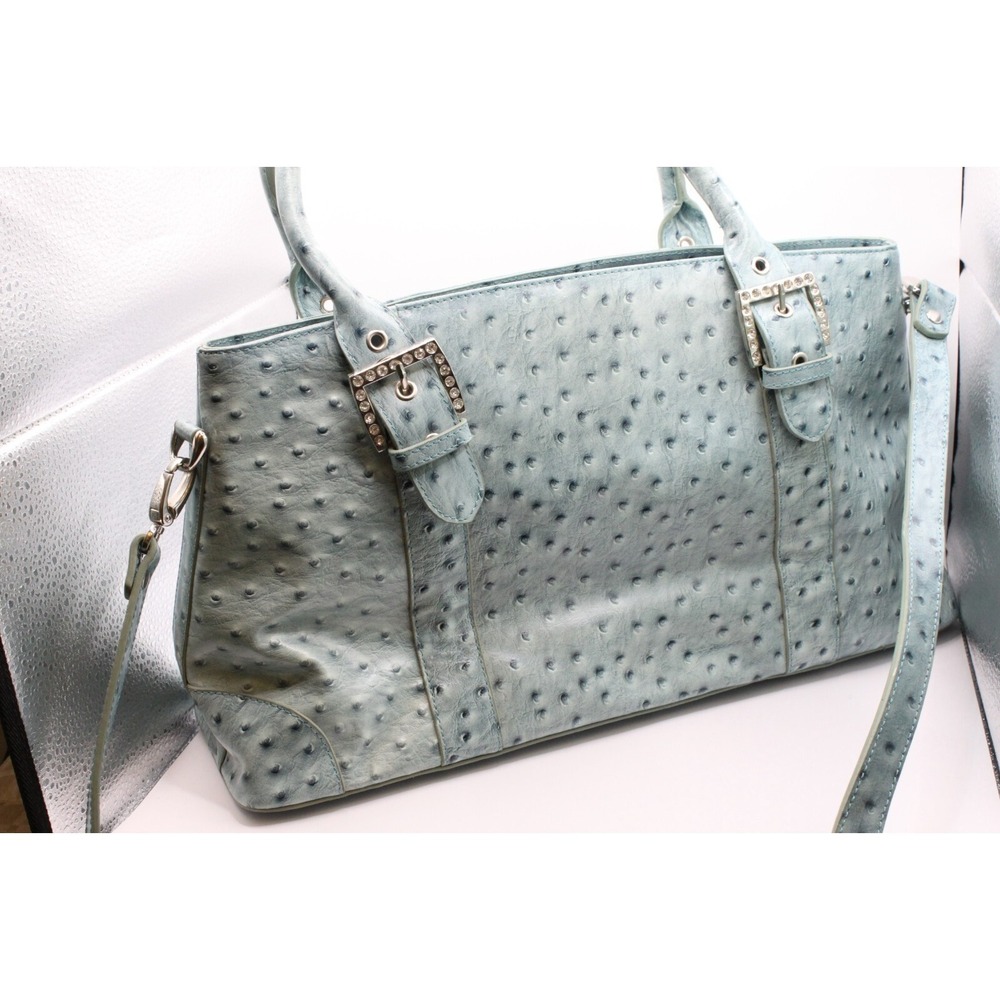 The Find Aqua Teal Ostrich-Embossed Leather Shoulder Handbag RARE